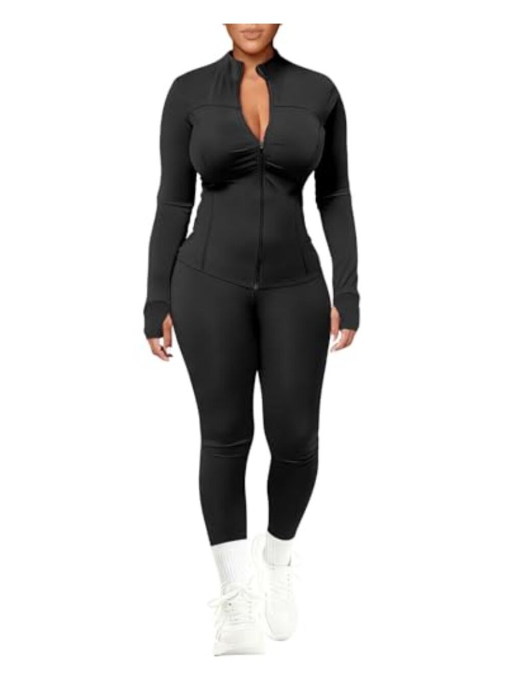 Women's 2-Piece Workout Set Long Sleeve Zipper Jacket High Waisted Leggings